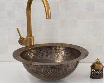 Single Brass Sink for your Bathroom, Brass Handmade Moroccan Sink, Over counter Bathroom Sink, Water Sink, Undermount Sink, Drop in Sink