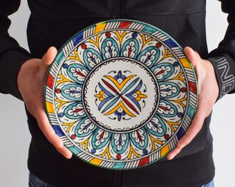 30cm Handcrafted Pottery Plate, Handmade Ceramic , Moroccan Plates, Dinning Plates, Serving Plates, Kitchen Decor, Kitchen Material, Gift
