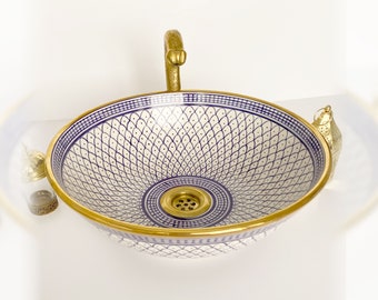 Ceramic Sink Washbasin Gold for Bathroom 100% Handmade,Vessel Sink,Custom Sink Vanity,Pottery Handmade Sinks for Bathroom Decoration.
