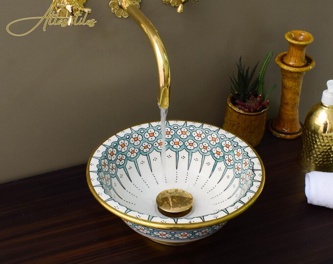 Ceramic Sink Washbasin Gold for Bathroom 100% Handmade,Vessel Sink,Custom Sink Vanity,Pottery Handmade Sinks for Bathroom Decoration.