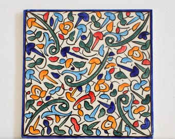 20x20Cm Ceramic Tile,  Moroccan Ceramic Tiles, Handpainted Piece of Ceramic, Ceramic Wall, Decorative Wall.