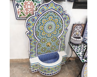 Outdoor Tile Mural Fountain,Garden Fountain,Moroccan Zellige,Handmade Zellige,Mosaic Fountain,Middle Age Style,Homedecor;Tile Art Decor