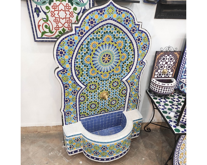 Outdoor Tile Mural Fountain,Garden Fountain,Moroccan Zellige,Handmade Zellige,Mosaic Fountain,Middle Age Style,Homedecor;Tile Art Decor