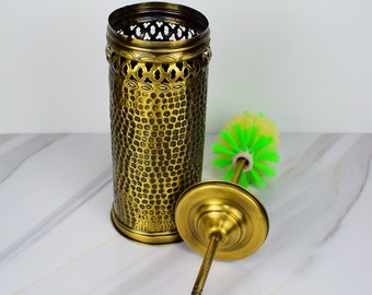 Unlacquered Bronze Toilet Brush, Toilet Brush Set, Antique Bronze Brush Basket for your Bathroom Decor,  Toilet Brush and Holder,
