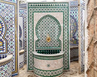 Garden Mosaic Fountain for Outdoor Patio 100%Handmade,Andalusian Tile Artwork,Wall Mounted Fountain, Handmade Fountain,Patio Decor