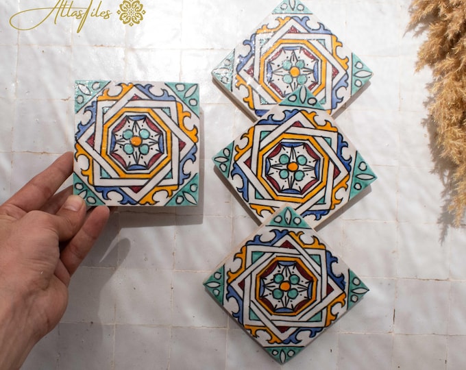 10x10Cm Ceramic Tile,  Moroccan Ceramic Tiles, Handpainted Piece of Ceramic, Ceramic Wall, Decorative Wall.