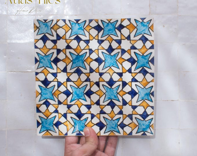 20x20Cm Ceramic Tile,  Moroccan Ceramic Tiles, Handpainted Piece of Ceramic, Ceramic Wall, Decorative Wall.