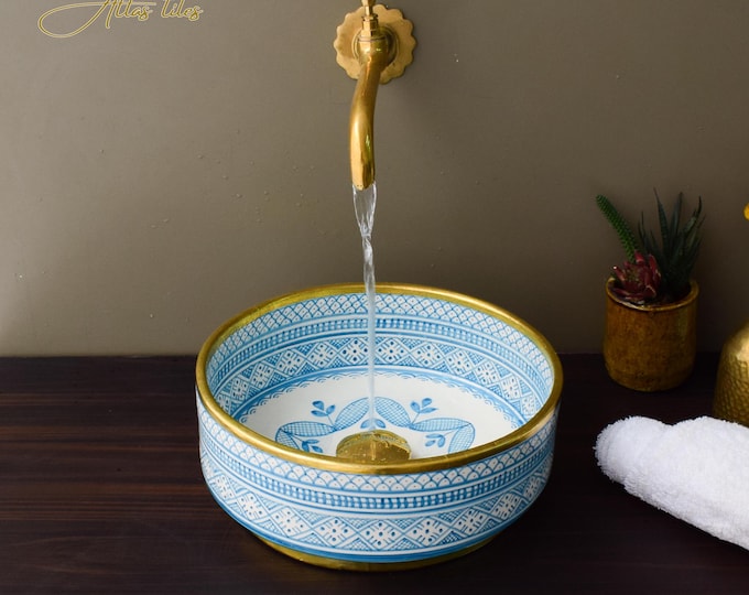 Ceramic Sink Washbasin Gold for Bathroom 100% Handmade,Vessel Sink,Custom Sink Vanity,Pottery Handmade Sinks for Bathroom Decoration.