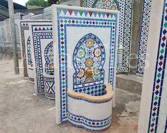 Garden Mosaic Fountain for Outdoor Patio 100%Handmade,Andalusian Tile Artwork,Wall Mounted Fountain, Handmade Fountain,Patio Decor