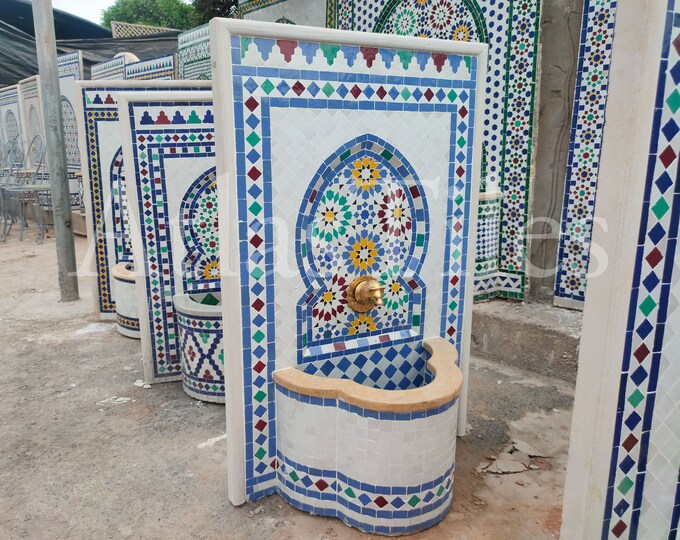 Garden Mosaic Fountain for Outdoor Patio 100%Handmade,Andalusian Tile Artwork,Wall Mounted Fountain, Handmade Fountain,Patio Decor