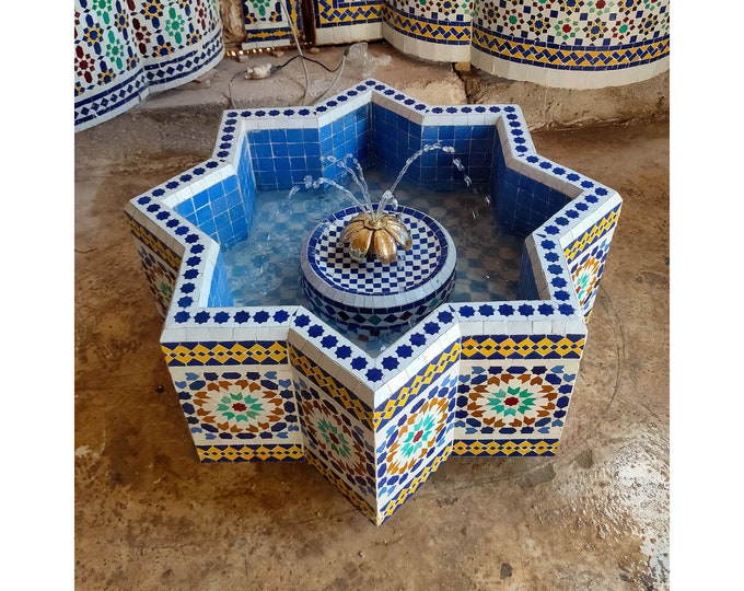 Ground Tile & Mosaic Fountain for Outdoor Patio 100%Handmade,Floor Andalusian Artwork,Beautiful Fountain, Handmade Fountain,Patio Decor