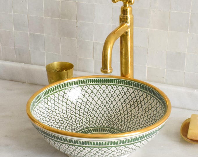 Ceramic Sink Basin Brass Edge For Bathroom 100% Handmade,Vessel Sink,Custom Sink Vanity,Pottery Handmade Sinks for Bathroom Decoration.