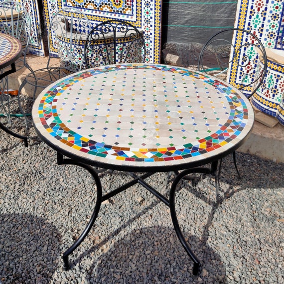 Dinner Mosaic Table for Outdoor Patio mosaic Table ceramic Table indoor Outdoor Mosaic Table handcrafted Table personalized Tile Design Etsy