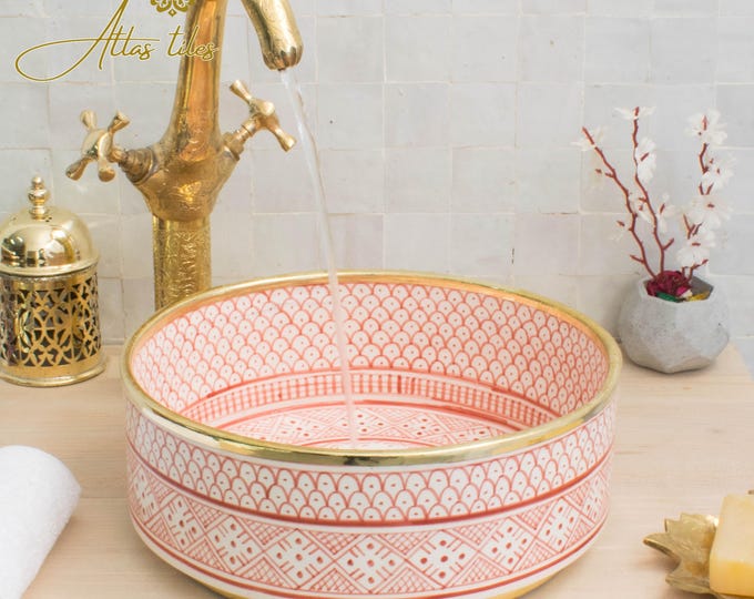 Ceramic Sink Basin Brass Edge For Bathroom 100% Handmade,Vessel Sink,Custom Sink Vanity,Pottery Handmade Sinks for Bathroom Decoration.