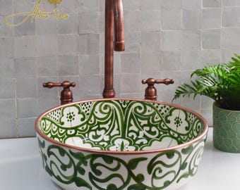 Ceramic Sink with Brass edge for Bathroom 100% Handmade,Vessel Sink,Custom Sink Vanity,Pottery Handmade Sinks for Bathroom Decoration.