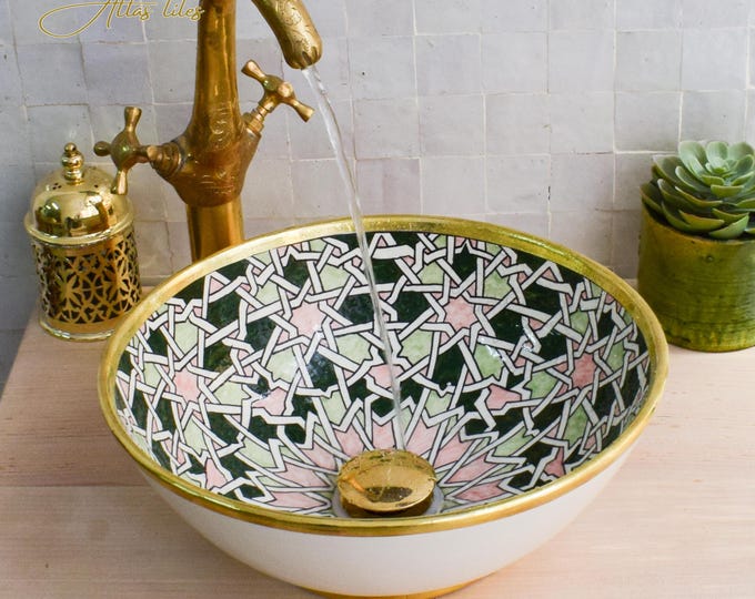 Ceramic Sink Basin Brass Edge For Bathroom 100% Handmade,Vessel Sink,Custom Sink Vanity,Pottery Handmade Sinks for Bathroom Decoration.