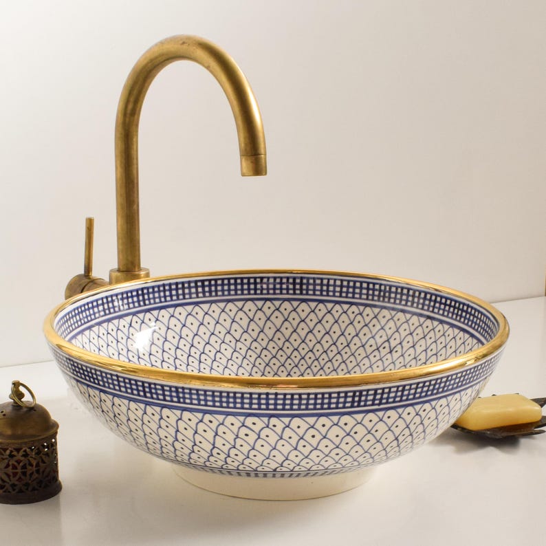 Ceramic Sink With Brass Edge for Bathroom 100% Handmade,vessel Sink ...