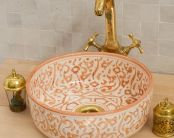 Light Brown Ceramic Sink for Bathroom 100% Handmade,Vessel Sink,Custom Sink Vanity,Pottery Handmade Sinks for Bathroom Decoration.
