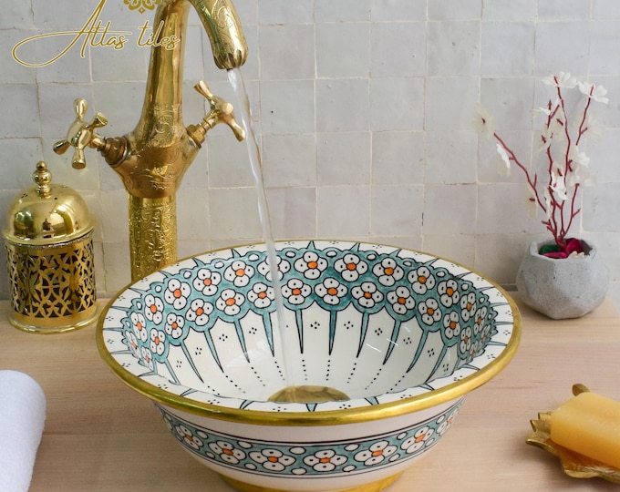 Ceramic Sink Basin Brass Edge For Bathroom 100% Handmade,Vessel Sink,Custom Sink Vanity,Pottery Handmade Sinks for Bathroom Decoration.