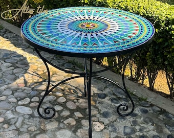 Mosaic Outdoor Ceramic Table for Patio,Indoor Mosaic Table,Customizable Tile Design,Handcrafted Table,Tile Decor,Dining Table,Bistro Table