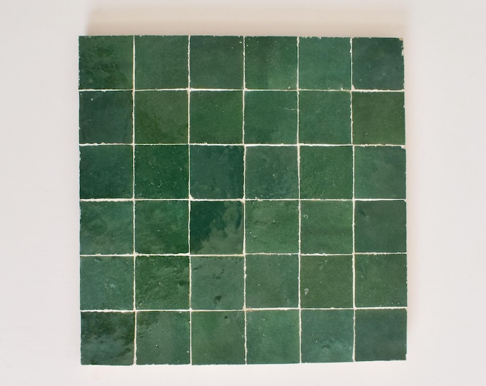 Zellige Panel, Authentic Moroccan Handmade 12in x 12in Zellige Panel, Floor & Wall Glazed Solid Color, Backsplash 2x2in Assembled Tiles