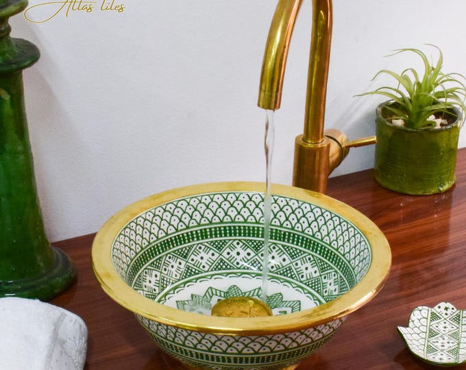 Ceramic Sink Washbasin Gold for Bathroom 100% Handmade,Vessel Sink,Custom Sink Vanity,Pottery Handmade Sinks for Bathroom Decoration.