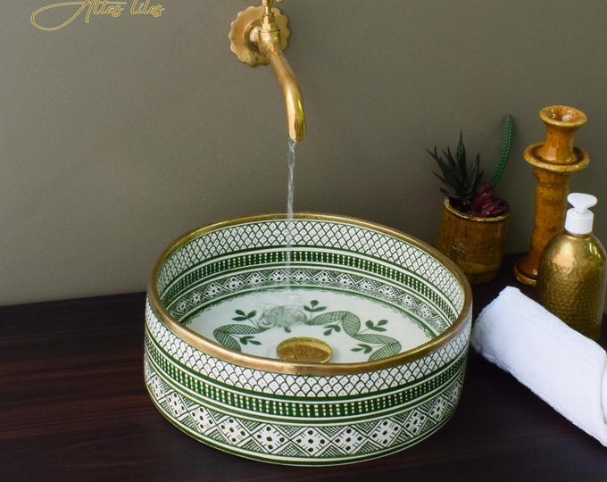 Ceramic Sink Washbasin Gold for Bathroom 100% Handmade,Vessel Sink,Custom Sink Vanity,Pottery Handmade Sinks for Bathroom Decoration.