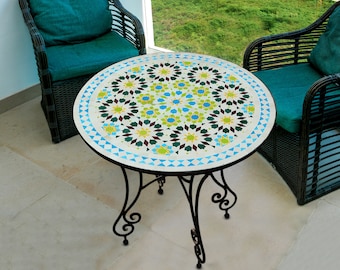 White Tile Table,Free Shipping,Ceramic Table, Amazing Indoor & Outdoor Mosaic, Personalized Tile Design,Handcrafted Table,Round Table,