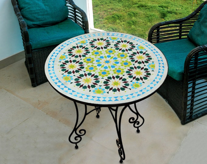 White Tile Table,Free Shipping,Ceramic Table, Amazing Indoor & Outdoor Mosaic, Personalized Tile Design,Handcrafted Table,Round Table,