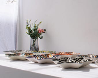 Set of 8 Hexagonal 27 cm Handpainted Plate, Handcrafted Pottery Plate, Dinning Plates, Serving Plates, Kitchen Decor, Kitchen Material