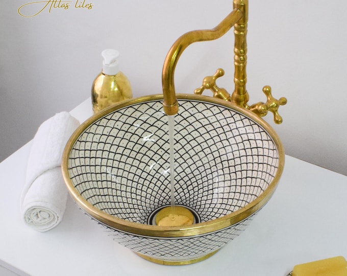Ceramic Sink Washbasin Gold for Bathroom 100% Handmade,Vessel Sink,Custom Sink Vanity,Pottery Handmade Sinks for Bathroom Decoration.