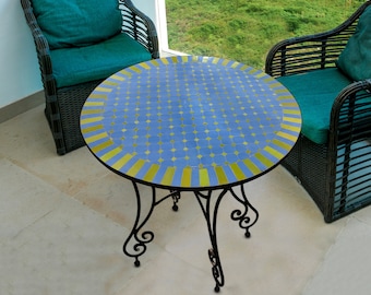 Dinner Mosaic Table for Outdoor Patio,Mosaic Table,Ceramic Table,Indoor & Outdoor Mosaic Table,Handcrafted Table,Personalized Tile Design