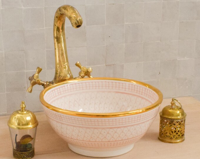 Ceramic Sink Washbasin Gold for Bathroom 100% Handmade,Vessel Sink,Custom Sink Vanity,Pottery Handmade Sinks for Bathroom Decoration.