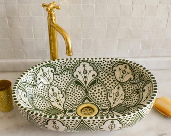 Green Ceramic Sink for Bathroom 100% Handmade,Best Deals Etsy,Vessel Sink,Custom Sink Vanity,Pottery Handmade Sinks for Bathroom Decoration.