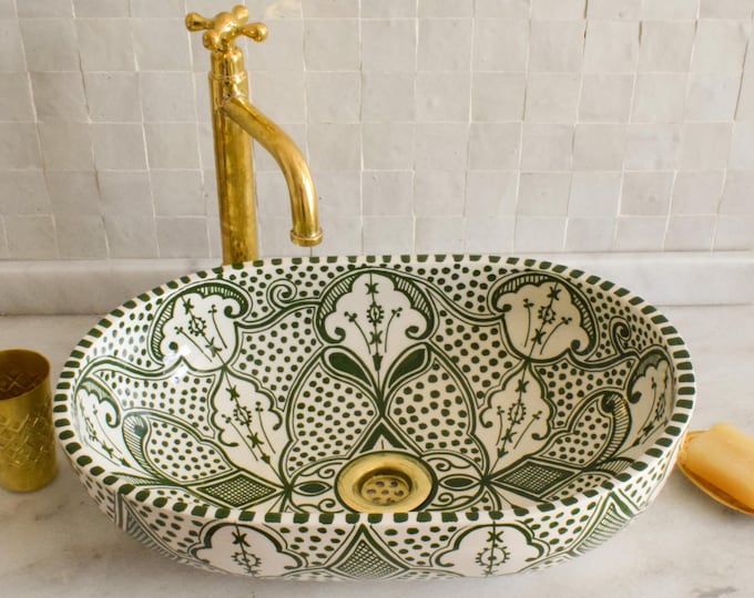 Green Ceramic Sink for Bathroom 100% Handmade,Best Deals Etsy,Vessel Sink,Custom Sink Vanity,Pottery Handmade Sinks for Bathroom Decoration.