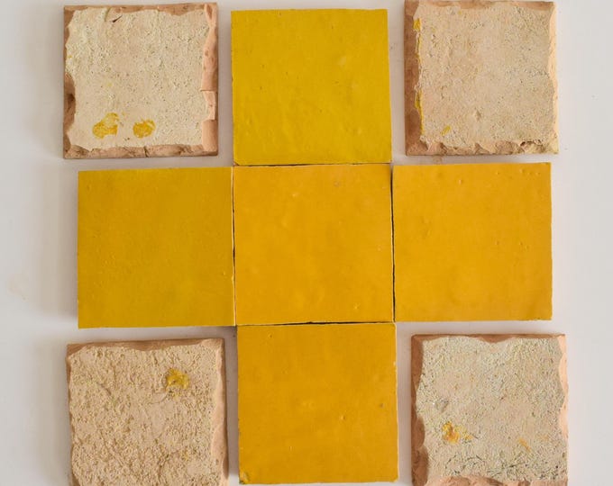 Golden Yellow 10x10Cm Moroccan Authentic Zellige Tile, Handmade Ceramic Tiles, Natural Zellige Tile For Kitchen and Bathroom