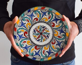 30cm Handcrafted Pottery Plate, Handmade Ceramic , Moroccan Plates, Dinning Plates, Serving Plates, Kitchen Decor, Kitchen Material, Gift