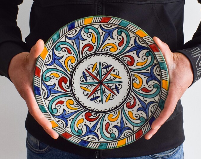 30cm Handcrafted Pottery Plate, Handmade Ceramic , Moroccan Plates, Dinning Plates, Serving Plates, Kitchen Decor, Kitchen Material, Gift