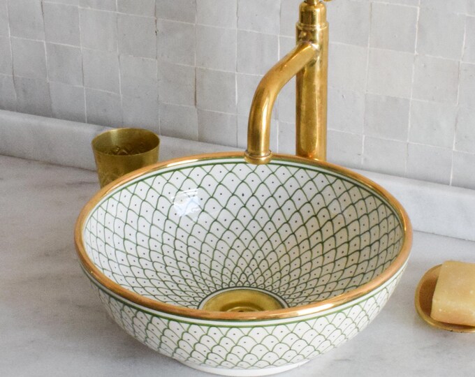 Ceramic Sink Washbasin Gold for Bathroom 100% Handmade,Vessel Sink,Custom Sink Vanity,Pottery Handmade Sinks for Bathroom Decoration.