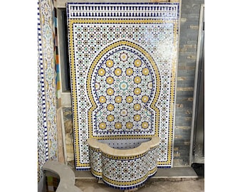 Outdoor Patio Fountain,Dreamy Mosaic Tiles Fountain,Moroccan Zellige Fountain,Handmade Zellige,Outdoor Tile Fountain,Patio Fountain