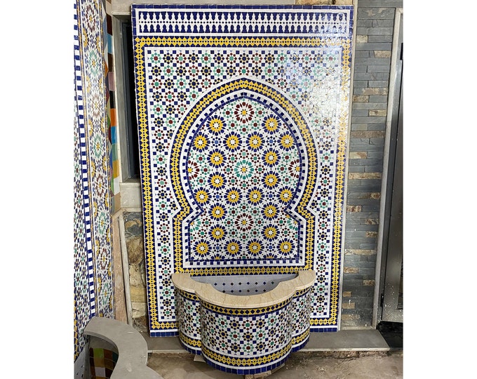 Outdoor Patio Fountain,Dreamy Mosaic Tiles Fountain,Moroccan Zellige Fountain,Handmade Zellige,Outdoor Tile Fountain,Patio Fountain