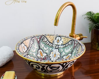 Ceramic Sink with Brass edge for Bathroom 100% Handmade,Vessel Sink,Custom Sink Vanity,Pottery Handmade Sinks for Bathroom Decoration.