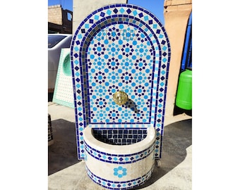 Garden Mosaic Fountain for Outdoor Patio 100%Handmade,Andalusian Tile Artwork,Wall Mounted Fountain, Handmade Fountain,Patio Decor