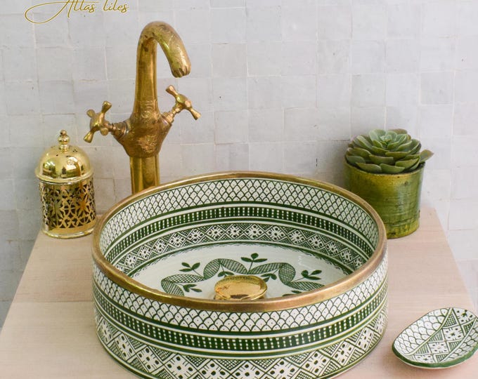 Ceramic Sink Washbasin Gold for Bathroom 100% Handmade,Vessel Sink,Custom Sink Vanity,Pottery Handmade Sinks for Bathroom Decoration.
