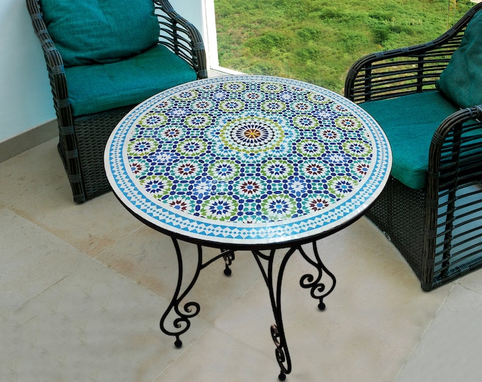 Mosaic Outdoor Table for Patio,Ceramic Table,Indoor Mosaic Table,Customizable Tile Design,Handcrafted Table,Tile Decor,Dining Table