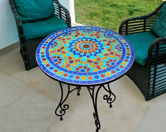 Mosaic Mosaic Table Fpr Garden ,Round Mosaic Table,Ceramic Table,Indoor & Outdoor Mosaic Table,Handcrafted Table,Personalized Mosaic Design