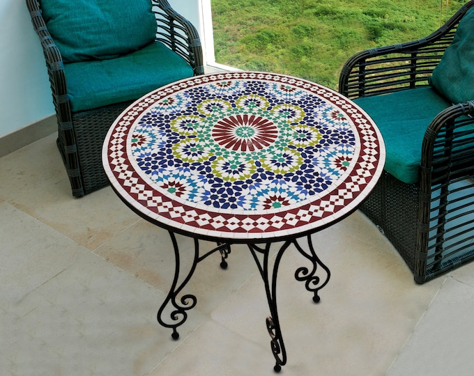Dinner Mosaic Table for Outdoor Patio,Mosaic Table,Ceramic Table,Indoor & Outdoor Mosaic Table,Handcrafted Table,Personalized Tile Design