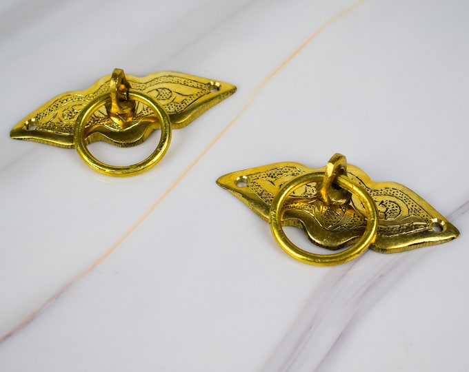 Set of two Brass Drawer Knobs, Antique Bronze,Brass Drawer Knob,Back Plate Drop Ring,Pulls Dresser,Pulls Knobs,drawer Knobs Handles