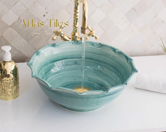 Handmade Ceramic sink  ,Hand painted bathroom ceramic washbasin,Bathroom Equipement,Custom Luxury handmade counter top basin,