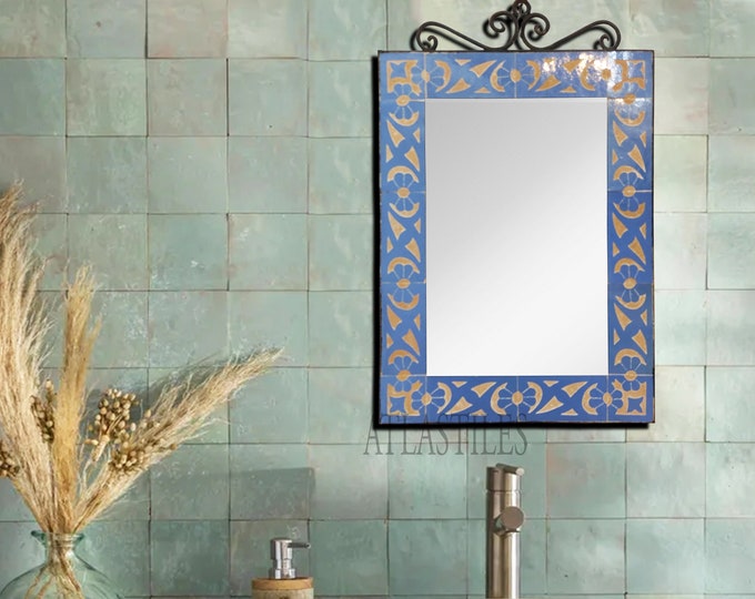 Artistic Mirror,Moroccan Tile Mirror,Handcraved Mirror,Handmade,Outdoor Mirror,Engraved Mirror,Art Decor,Bedroom Mirror,Customizable